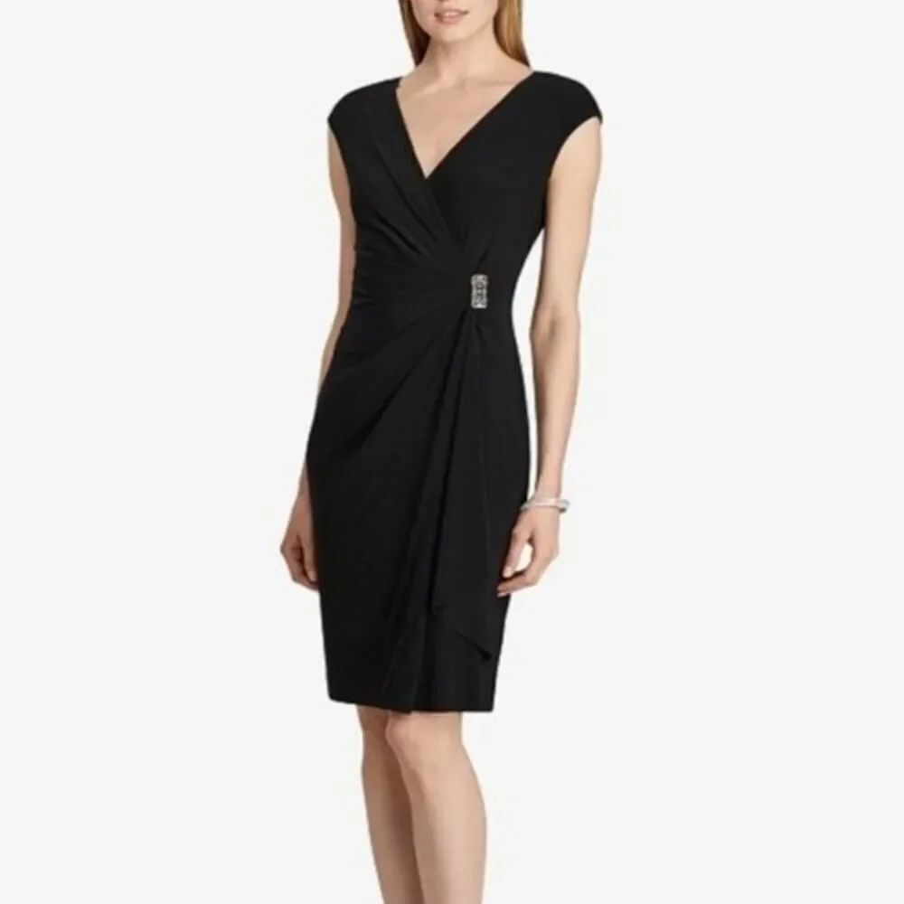 American Living black jersey V-neck wrap sheath party dress sz 14